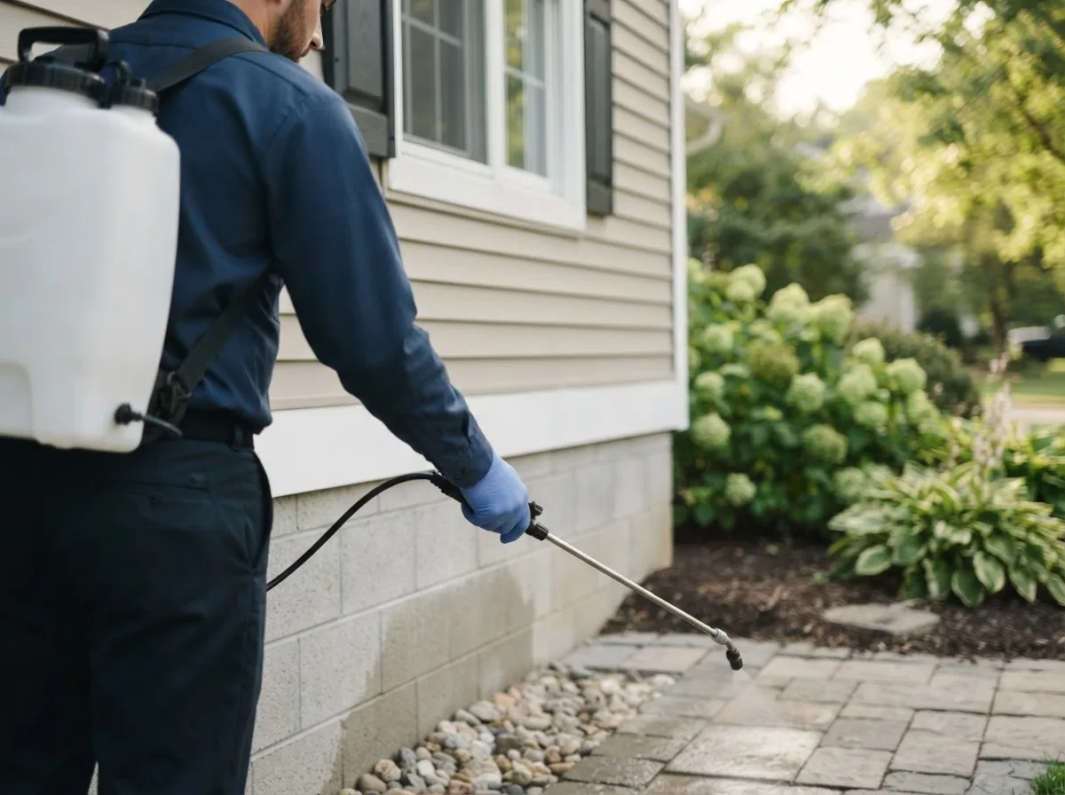 Pest control technician inspecting a home in Bluefield, VA